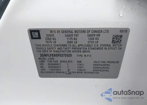 2015 Chevrolet Equinox 1Lt from USA, damaged, VIN 2GNFLFEK6F6375929